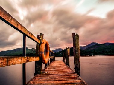 Sunset over a lake dock